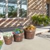 Set of 3 Outdoor Wooden Barrel Planter Pots with Handles 11.5, 15, and 18 inch