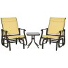 Outsunny 3-Piece Outdoor Gliders Set Bistro Set with Steel Frame, Tempered Glass Top Table for Patio, Garden, Backyard, Lawn, Beige