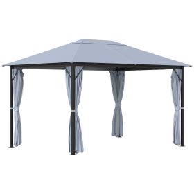 10' x 13' Patio Gazebo, Aluminum Frame, Outdoor Gazebo Canopy Shelter with Netting & Curtains, Garden, Lawn, Backyard and Deck, Gray