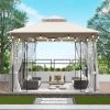 10X10FT Softtop Metal Gazebo with Mosquito Net&Sunshade Curtains,Sturdy Heavy Duty Double Roof Canopy,Galvanized Steel Design Outdoor Tent