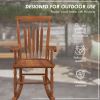 Outsunny Outdoor Wood Rocking Chair, 350 lbs. Porch Rocker with High Back for Garden, Patio, Balcony, Teak