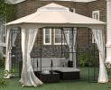 10X10FT Softtop Metal Gazebo with Mosquito Net&Sunshade Curtains,Sturdy Heavy Duty Double Roof Canopy,Galvanized Steel Design Outdoor Tent