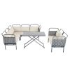 TOPMAX 5-Piece Modern Patio Sectional Sofa Set Outdoor Woven Rope Furniture Set with Glass Table and Cushions, Gray+Beige