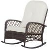 Outsunny Outdoor Wicker Rocking Chair with Wide Seat, Thick, Soft Cushion, Rattan Rocker w/Steel Frame, High Weight Capacity for Patio, Garden