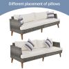 GO 6-Pieces All Weather PE Wicker Sofa Set, Outdoor Rattan sofa With Double Cushions, Wood Legs Wood Table Top, Beige and Gray