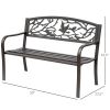 Outsunny 50" Garden Bench, Outdoor Patio Bench with Animal Pattern, Cast Steel Metal Bench for Yard, Lawn, Porch, Brown