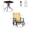 Outsunny 3-Piece Outdoor Gliders Set Bistro Set with Steel Frame, Tempered Glass Top Table for Patio, Garden, Backyard, Lawn, Beige