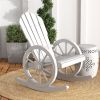 Outsunny Wooden Rocking Chair, Adirondack Rocker Chair w/ Slatted Design and Oversized Back, Outdoor Rocking Chair with Wagon Wheel Armrest for Porch
