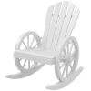 Outsunny Wooden Rocking Chair, Adirondack Rocker Chair w/ Slatted Design and Oversized Back, Outdoor Rocking Chair with Wagon Wheel Armrest for Porch