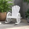 Outsunny Wooden Rocking Chair, Adirondack Rocker Chair w/ Slatted Design and Oversized Back, Outdoor Rocking Chair with Wagon Wheel Armrest for Porch