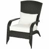 Outsunny Patio Wicker Adirondack Chair, Outdoor All-Weather Rattan Fire Pit Chair w/ Soft Cushions